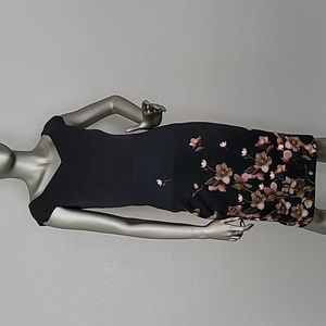 Ted Baker Black Dress with Pink Floral Design